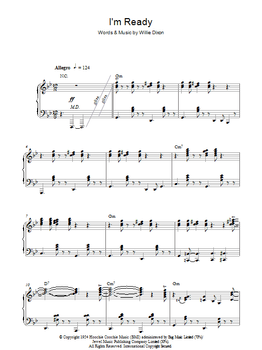 Steve Winwood I'm Ready sheet music notes and chords. Download Printable PDF.