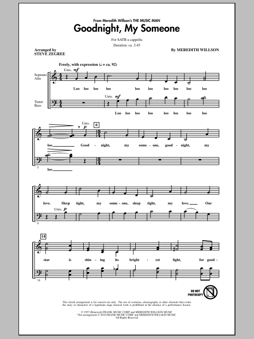 Steve Zegree Goodnight, My Someone sheet music notes and chords. Download Printable PDF.