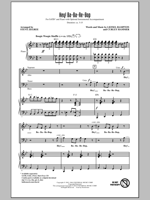 Steve Zegree Hey! Ba-Ba-Re-Bop sheet music notes and chords. Download Printable PDF.