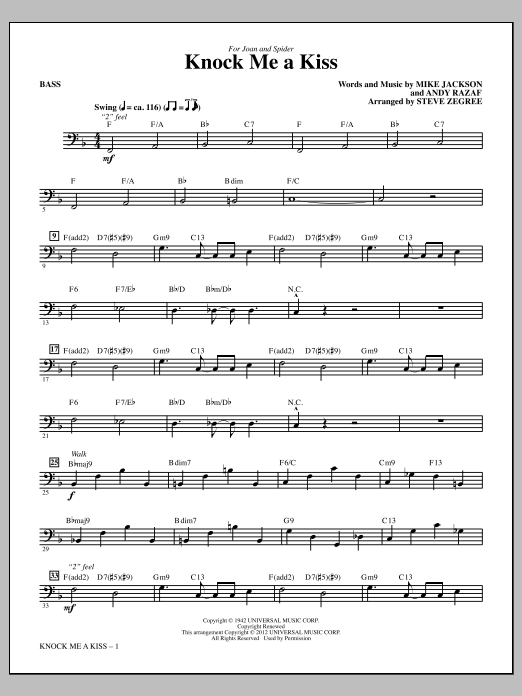 Learn to play Steve Zegree Knock Me A Kiss - Bass sheet music for Choir Instrumental Pak in minutes. Price: 8.9900$ Steve Zegree Knock Me A Kiss - Bass sheet music notes and chords arranged for Choir Instrumental Pak