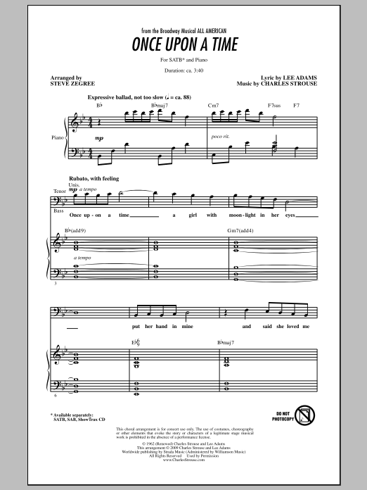 Learn to play Steve Zegree Once Upon A Time sheet music for SATB Choir in minutes. Price: 3.9900$ Steve Zegree Once Upon A Time sheet music notes and chords arranged for SATB Choir