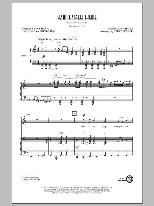 Joe Raposo Sesame Street Theme (arr. Steve Zegree) sheet music notes and chords arranged for 2-Part Choir