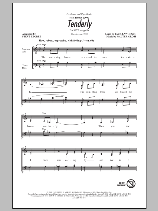 Steve Zegree Tenderly sheet music notes and chords. Download Printable PDF.