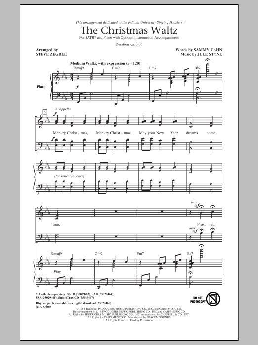 Steve Zegree The Christmas Waltz sheet music notes and chords. Download Printable PDF.