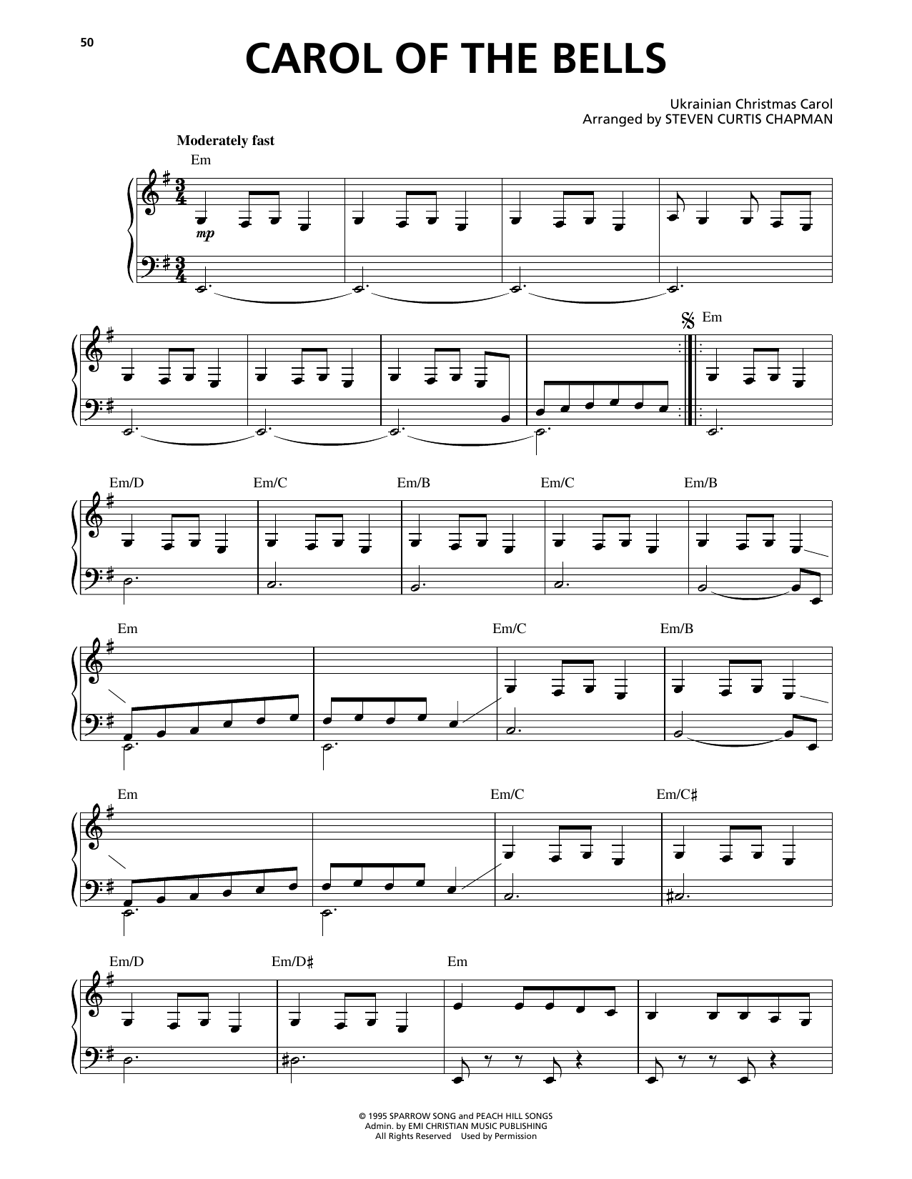 Steven Curtis Chapman Carol Of The Bells sheet music notes and chords. Download Printable PDF.