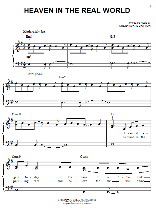 Steven Curtis Chapman Heaven In The Real World sheet music notes and chords. Download Printable PDF.