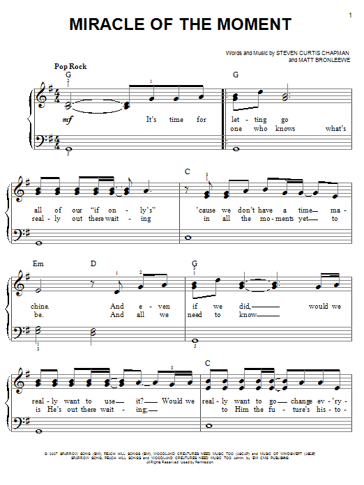 Steven Curtis Chapman Miracle Of The Moment sheet music notes and chords. Download Printable PDF.