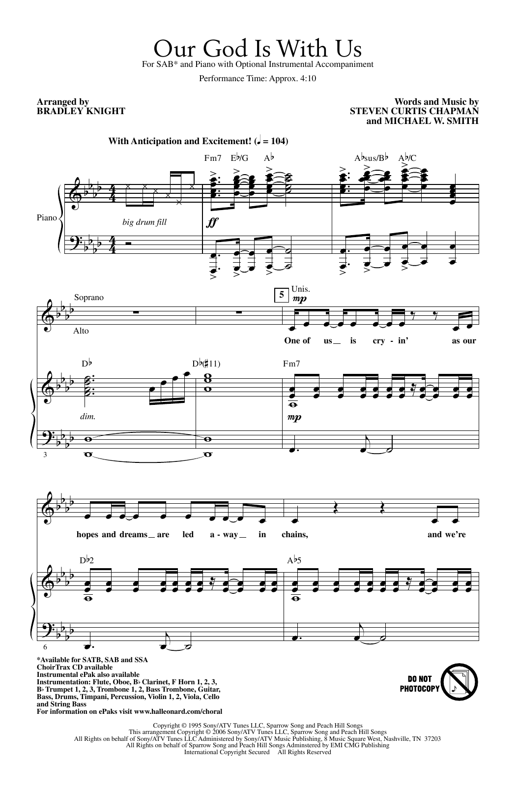 Steven Curtis Chapman Our God Is With Us (arr. Bradley Knight) sheet music notes and chords. Download Printable PDF.