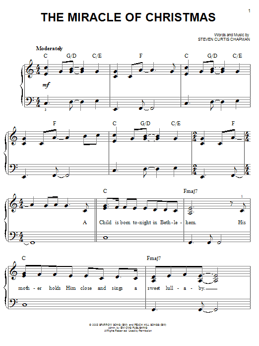 Steven Curtis Chapman The Miracle Of Christmas sheet music notes and chords. Download Printable PDF.