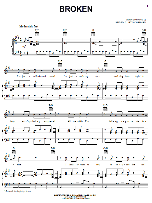 Steven Curtis Chapman Broken sheet music notes and chords. Download Printable PDF.