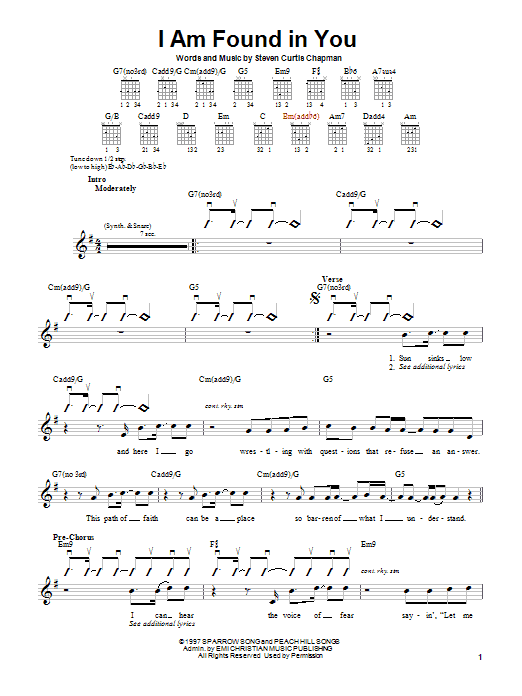 Learn to play Steven Curtis Chapman I Am Found In You sheet music for Guitar with Strumming Patterns in minutes. Steven Curtis Chapman I Am Found In You sheet music notes and chords. Download Printable PDF.