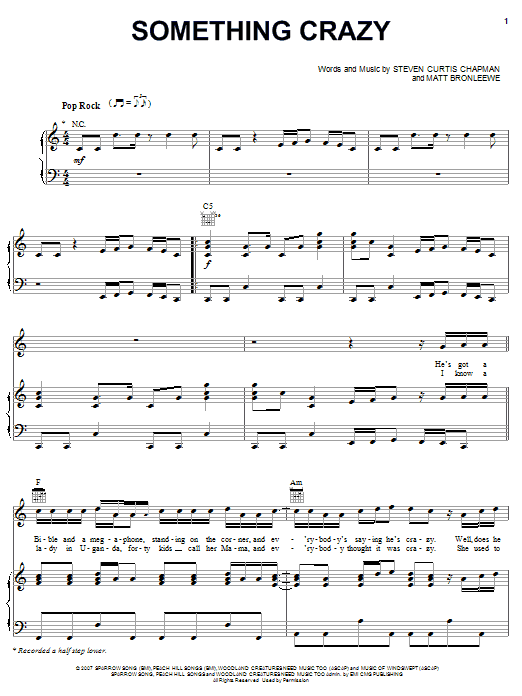 Steven Curtis Chapman Something Crazy sheet music notes and chords. Download Printable PDF.