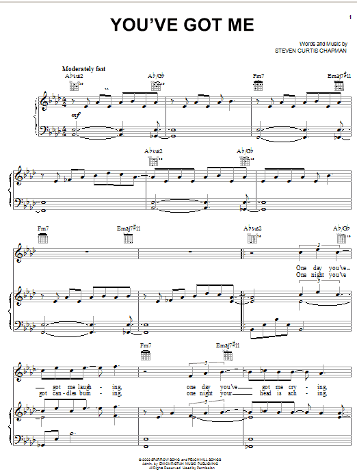 Learn to play Steven Curtis Chapman You've Got Me sheet music for Piano, Vocal & Guitar (Right-Hand Melody) in minutes. Price: 7.7900$ Steven Curtis Chapman You've Got Me sheet music notes and chords. Download Printable PDF.