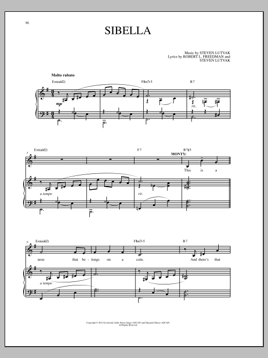 Learn to play Steven Lutvak Sibella sheet music for Piano & Vocal in minutes. Steven Lutvak Sibella sheet music notes and chords. Download Printable PDF.
