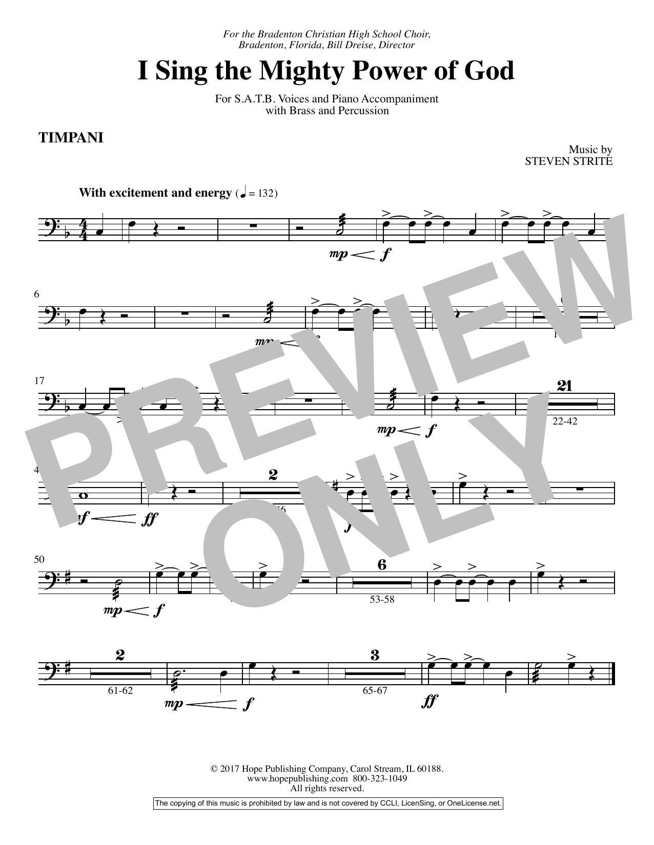 Learn to play Steven Strite I Sing the Mighty Power of God - Timpani sheet music for Choir Instrumental Pak in minutes. Price: 26.9900$ Steven Strite I Sing the Mighty Power of God - Timpani sheet music notes and chords arranged for Choir Instrumental Pak
