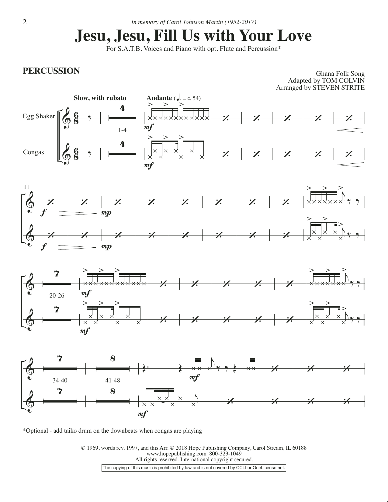 Learn to play Steven Strite Jesu, Jesu, Fill Us with Your Love - Percussion sheet music for Choir Instrumental Pak in minutes. Price: 9.9900$ Steven Strite Jesu, Jesu, Fill Us with Your Love - Percussion sheet music notes and chords arranged for Choir Instrumental Pak