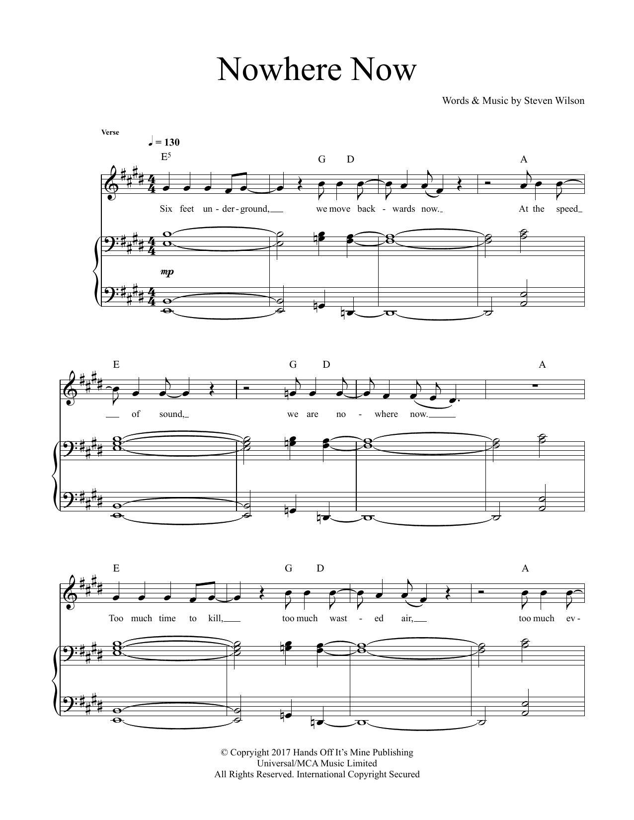 Steven Wilson Nowhere Now sheet music notes and chords. Download Printable PDF.