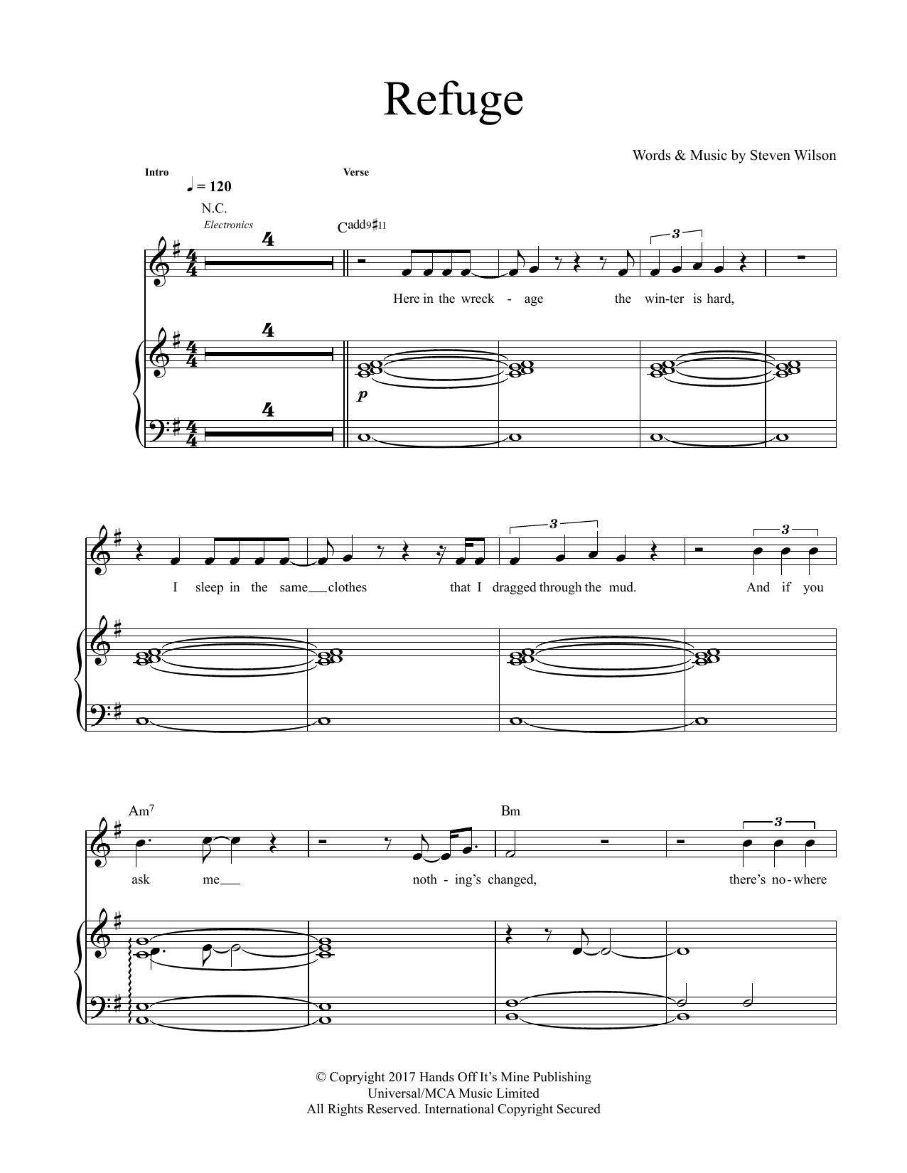 Steven Wilson Refuge sheet music notes and chords. Download Printable PDF.