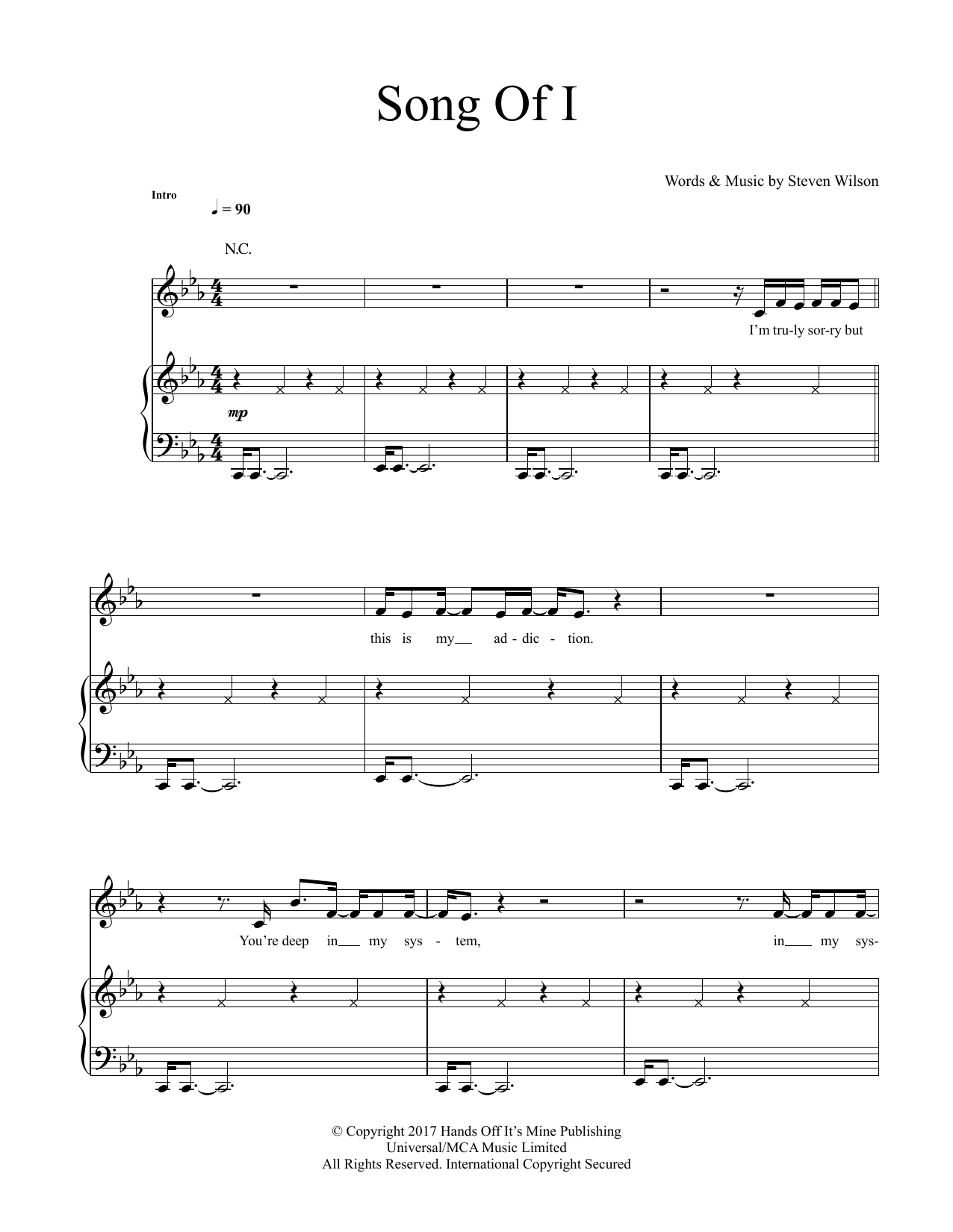 Steven Wilson Song Of I sheet music notes and chords. Download Printable PDF.