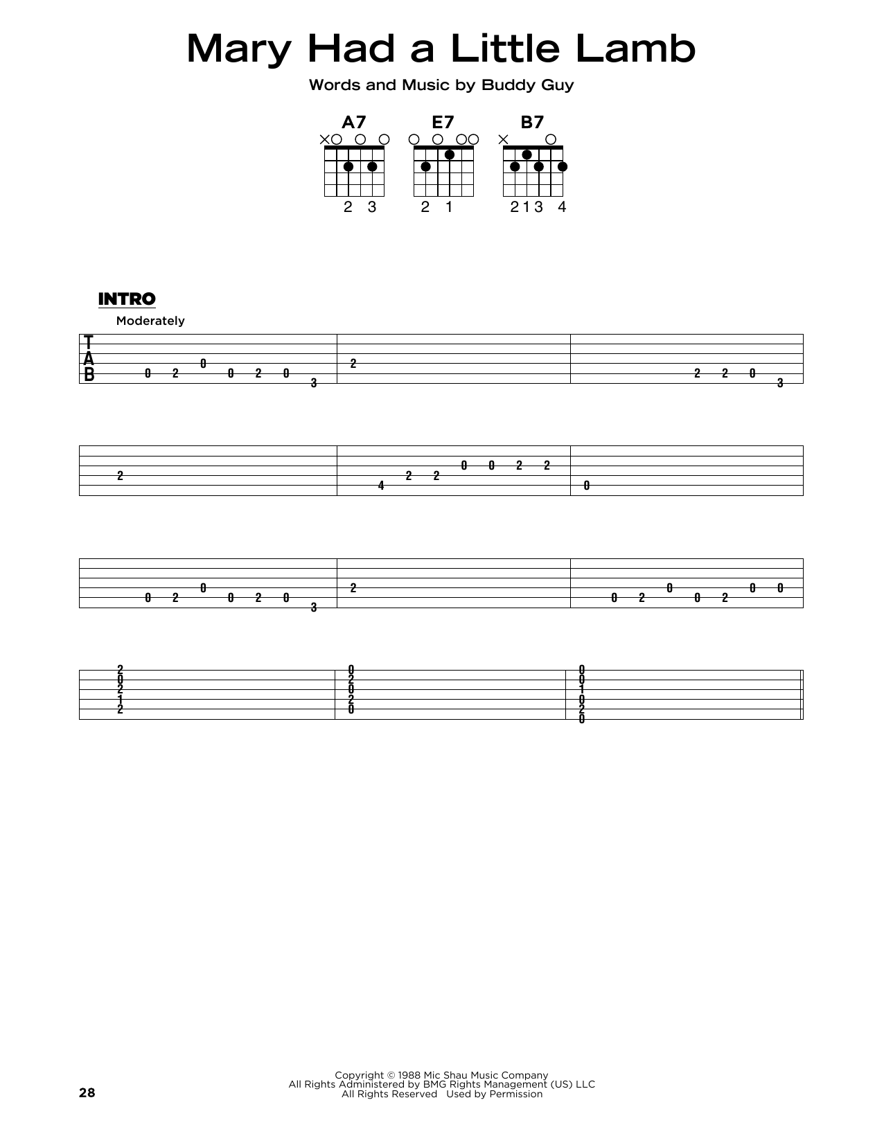 Stevie Ray Vaughan Mary Had A Little Lamb sheet music notes and chords. Download Printable PDF.