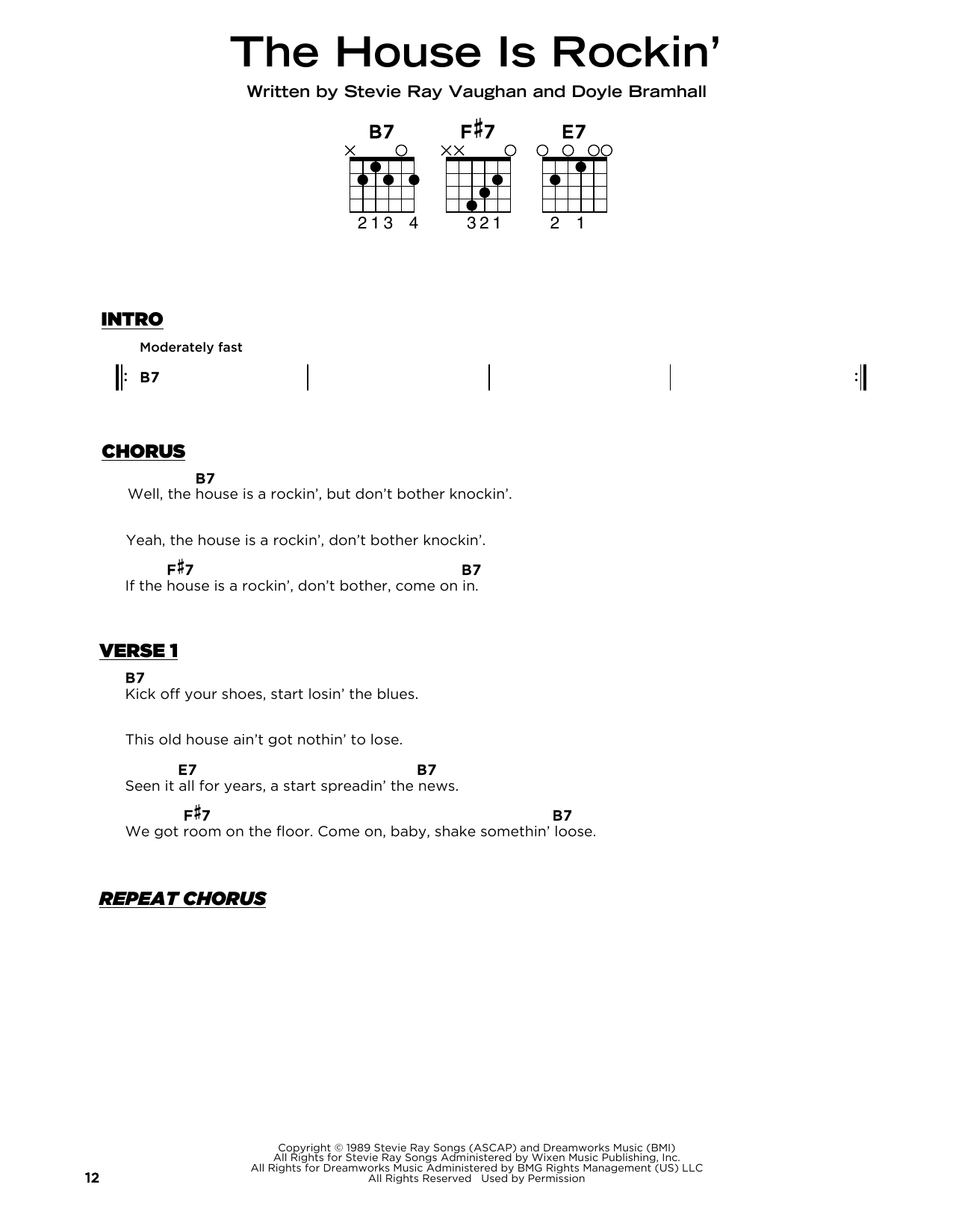 Stevie Ray Vaughan The House Is Rockin' sheet music notes and chords. Download Printable PDF.