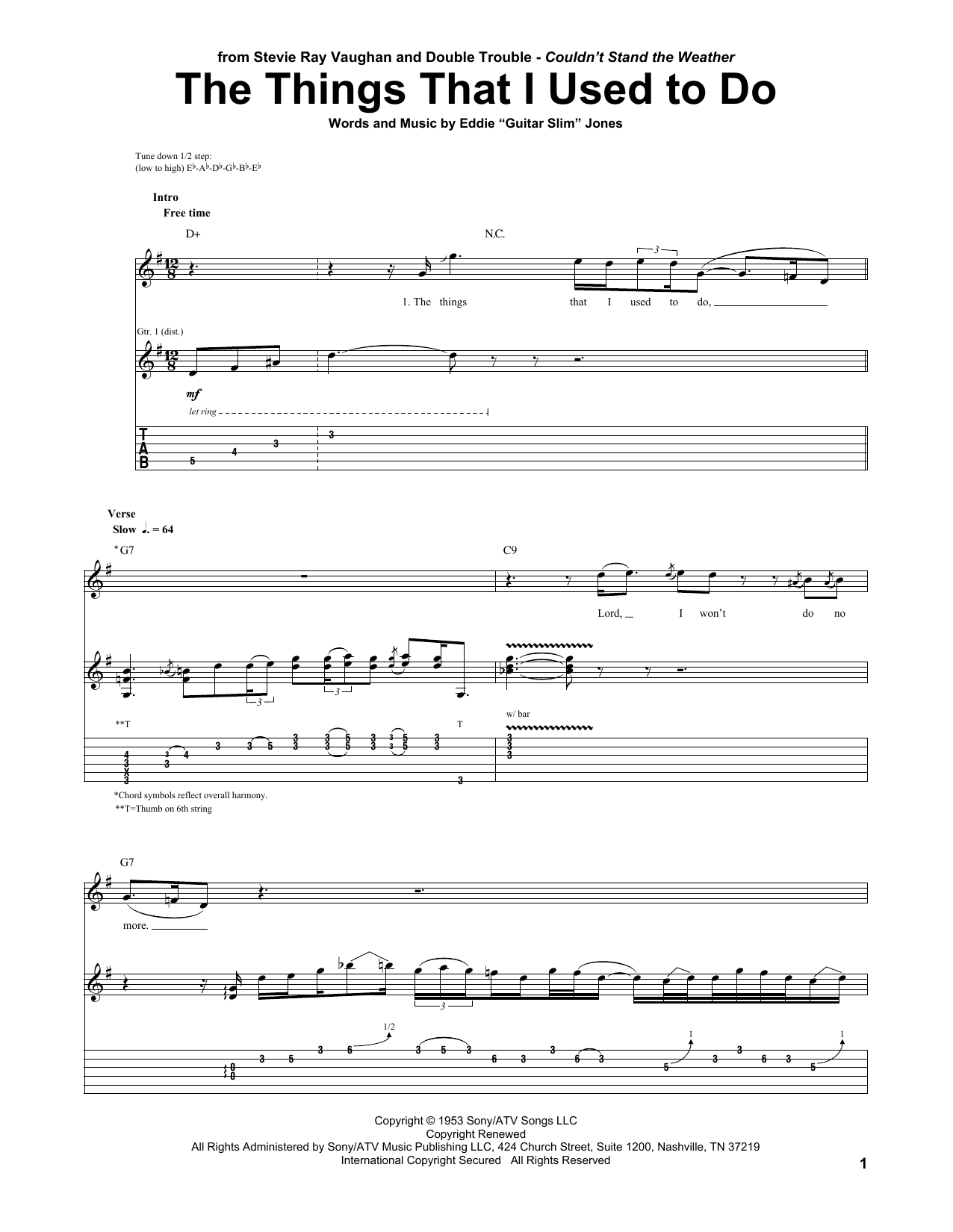 Stevie Ray Vaughan The Things That I Used To Do sheet music notes and chords. Download Printable PDF.