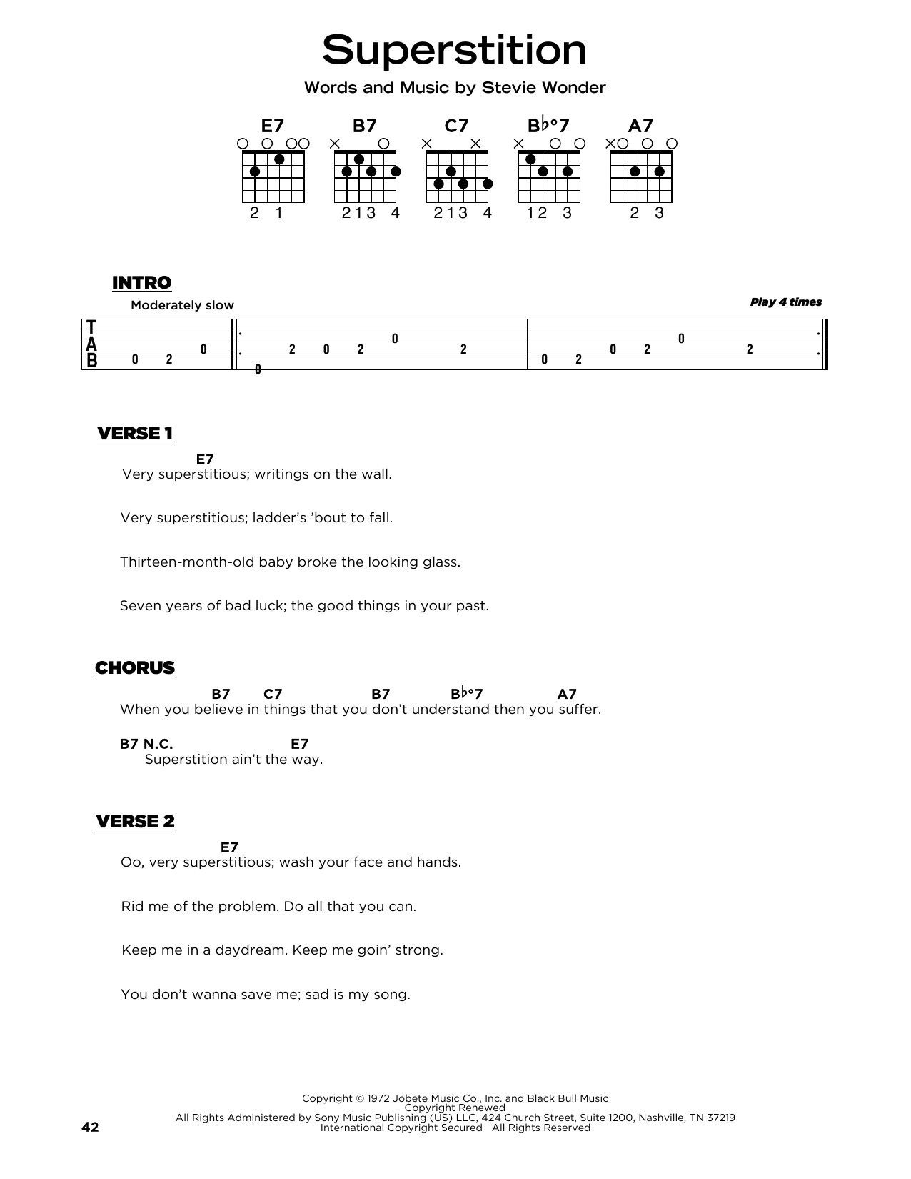 Stevie Wonder Superstition sheet music notes and chords. Download Printable PDF.