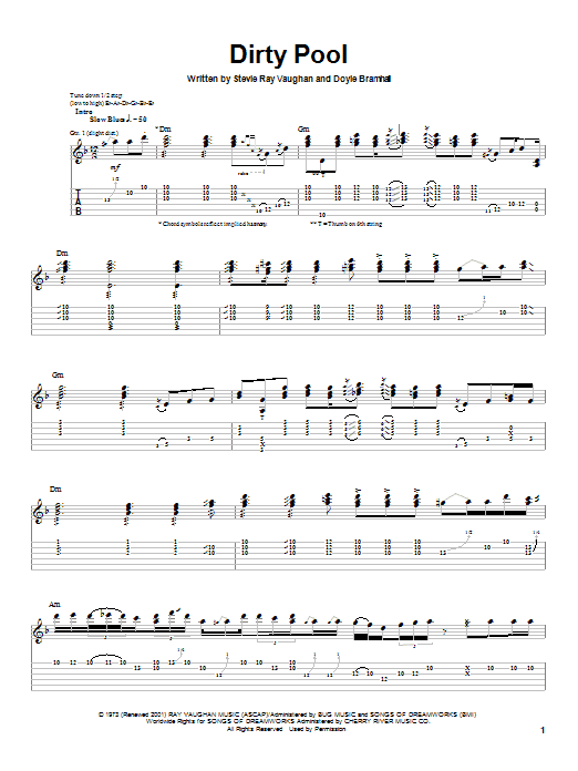 Stevie Ray Vaughan Dirty Pool sheet music notes and chords. Download Printable PDF.