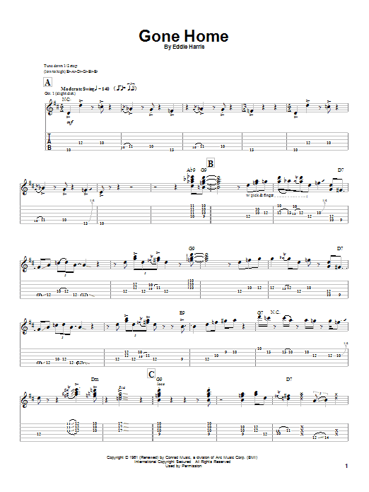 Stevie Ray Vaughan Gone Home sheet music notes and chords. Download Printable PDF.