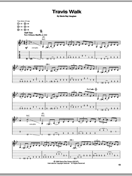 Stevie Ray Vaughan Travis Walk sheet music notes and chords. Download Printable PDF.