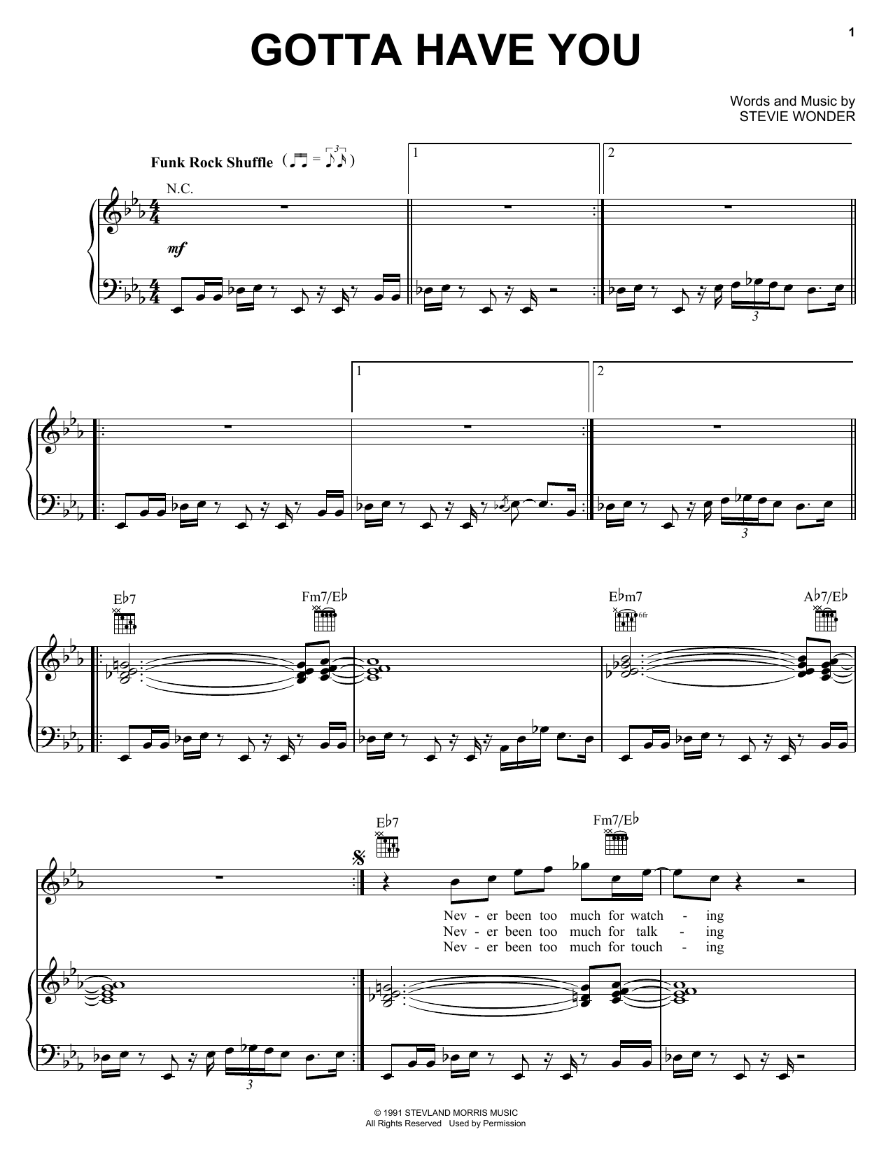 Stevie Wonder Gotta Have You sheet music notes and chords. Download Printable PDF.