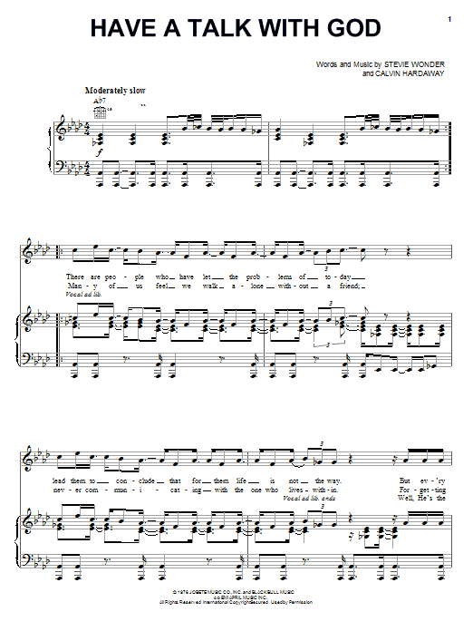 Learn to play Stevie Wonder Have A Talk With God sheet music for Piano, Vocal & Guitar (Right-Hand Melody) in minutes. Price: 7.7900$ Stevie Wonder Have A Talk With God sheet music notes and chords. Download Printable PDF.