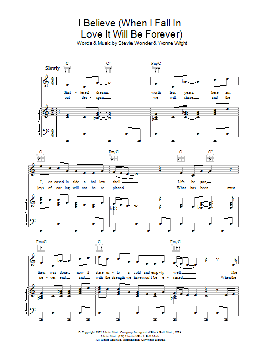 Stevie Wonder I Believe When I Fall In Love It Will Be Forever Sheet Music Pdf Notes Chords Pop Score Piano Solo Download Printable Sku 55844