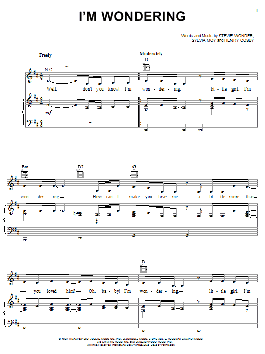 Stevie Wonder I'm Wondering sheet music notes and chords. Download Printable PDF.