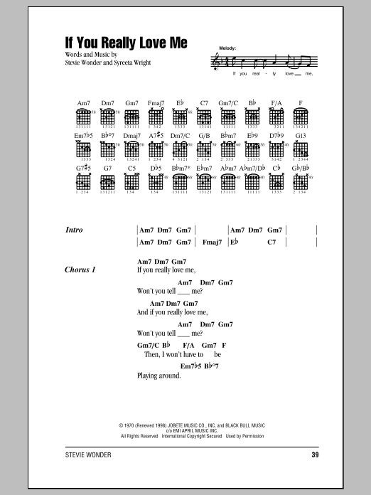 Learn to play Stevie Wonder If You Really Love Me sheet music for Guitar Chords/Lyrics in minutes. Stevie Wonder If You Really Love Me sheet music notes and chords. Download Printable PDF.