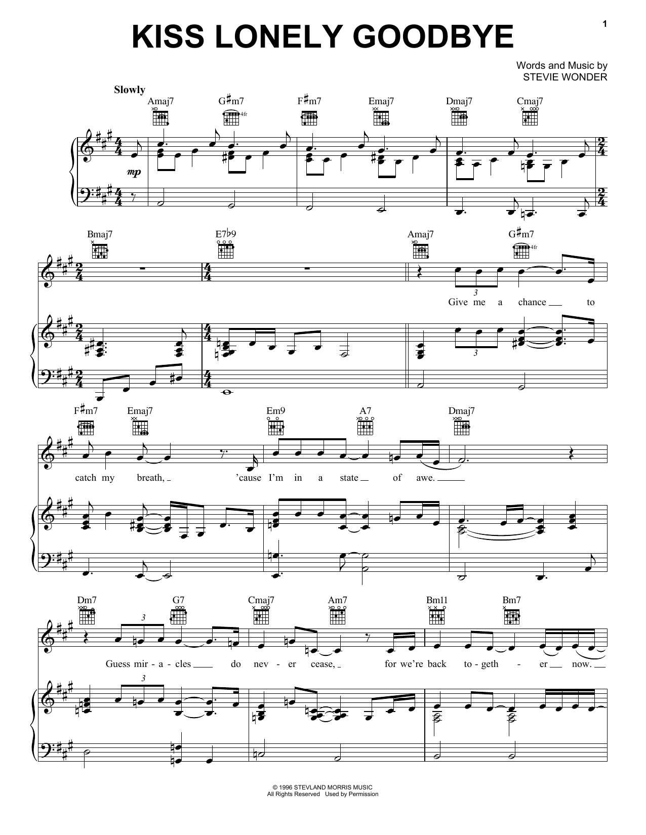 Stevie Wonder Kiss Lonely Goodbye sheet music notes and chords. Download Printable PDF.