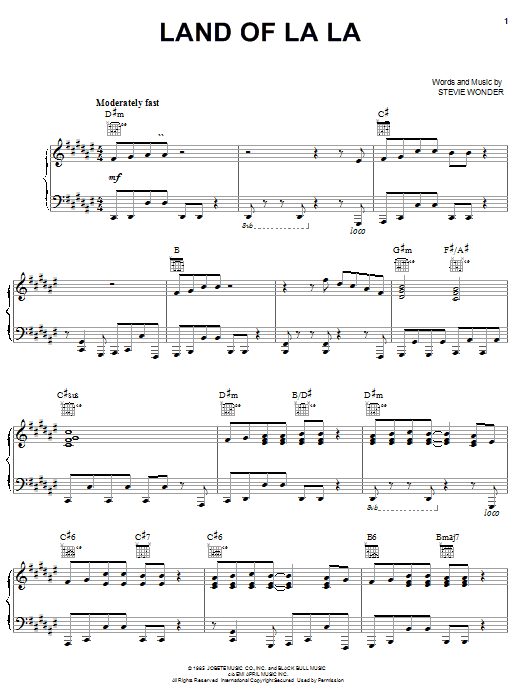Learn to play Stevie Wonder Land Of La La sheet music for Piano, Vocal & Guitar (Right-Hand Melody) in minutes. Price: 7.7900$ Stevie Wonder Land Of La La sheet music notes and chords. Download Printable PDF.