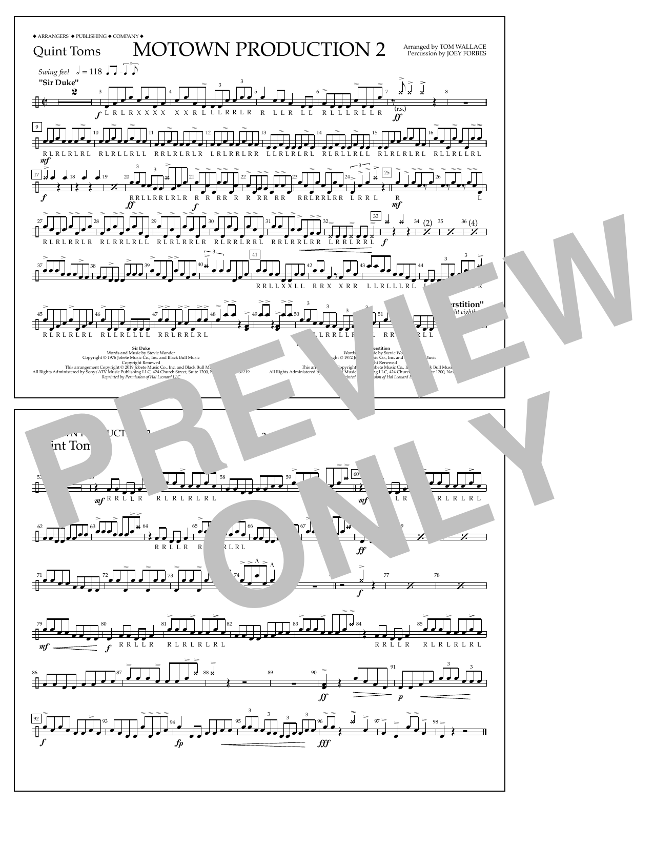 Learn to play Stevie Wonder Motown Production 2 (arr. Tom Wallace) - Quint-Toms sheet music for Marching Band in minutes. Price: 7.8900$ Stevie Wonder Motown Production 2 (arr. Tom Wallace) - Quint-Toms sheet music notes and chords arranged for Marching Band