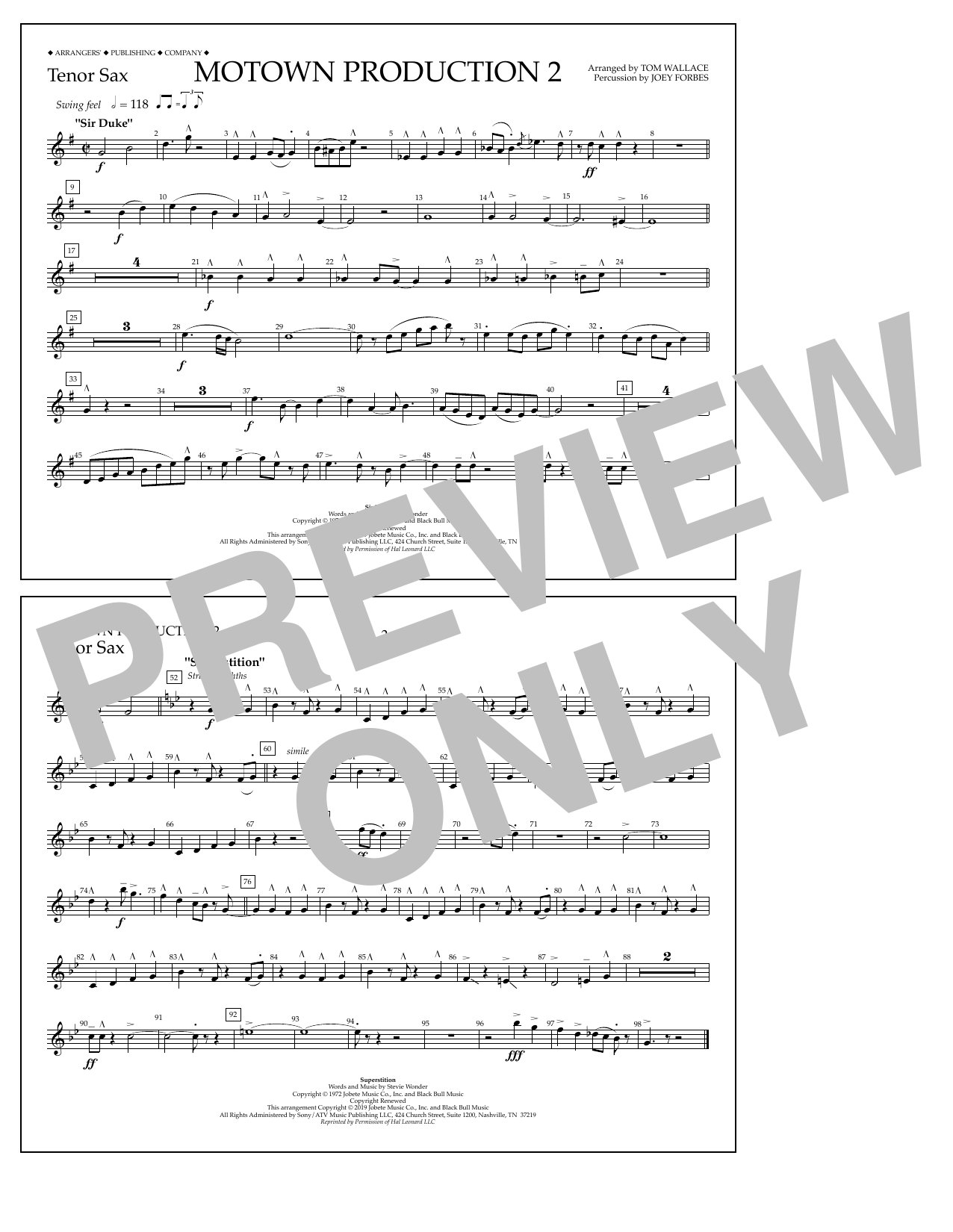 Learn to play Stevie Wonder Motown Production 2 (arr. Tom Wallace) - Tenor Sax sheet music for Marching Band in minutes. Price: 7.8900$ Stevie Wonder Motown Production 2 (arr. Tom Wallace) - Tenor Sax sheet music notes and chords arranged for Marching Band