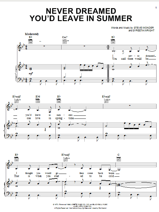 Stevie Wonder Never Dreamed You'd Leave In Summer sheet music notes and chords. Download Printable PDF.