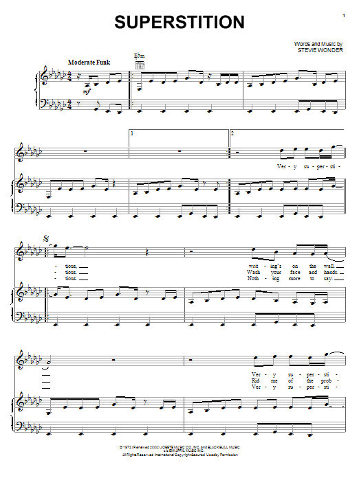 Stevie Wonder Superstition sheet music notes and chords. Download Printable PDF.