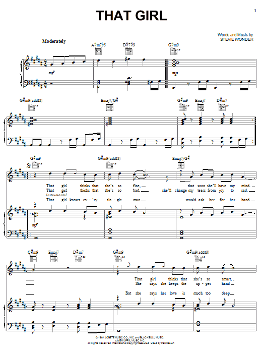 Stevie Wonder That Girl sheet music notes and chords. Download Printable PDF.