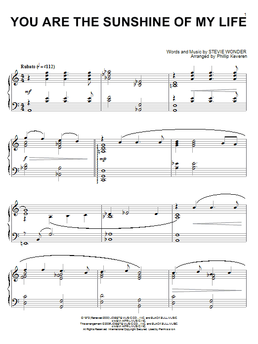 Stevie Wonder You Are The Sunshine Of My Life sheet music notes and chords. Download Printable PDF.