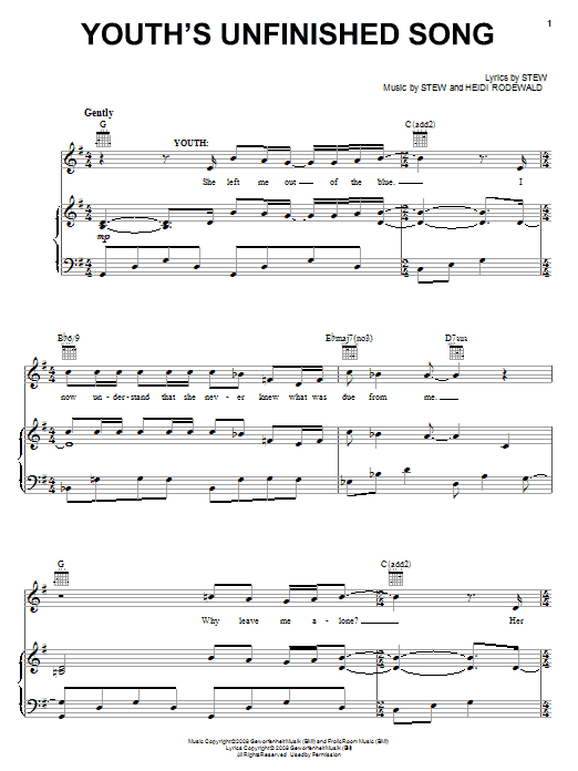 Stew Youth's Unfinished Song sheet music notes and chords. Download Printable PDF.