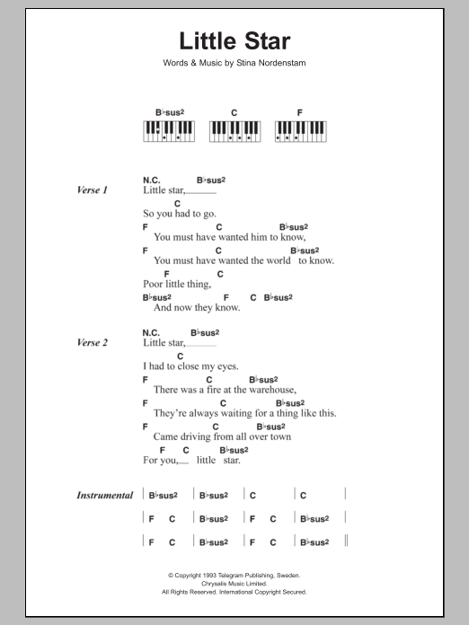 Stina Nordenstam Little Star sheet music notes and chords. Download Printable PDF.