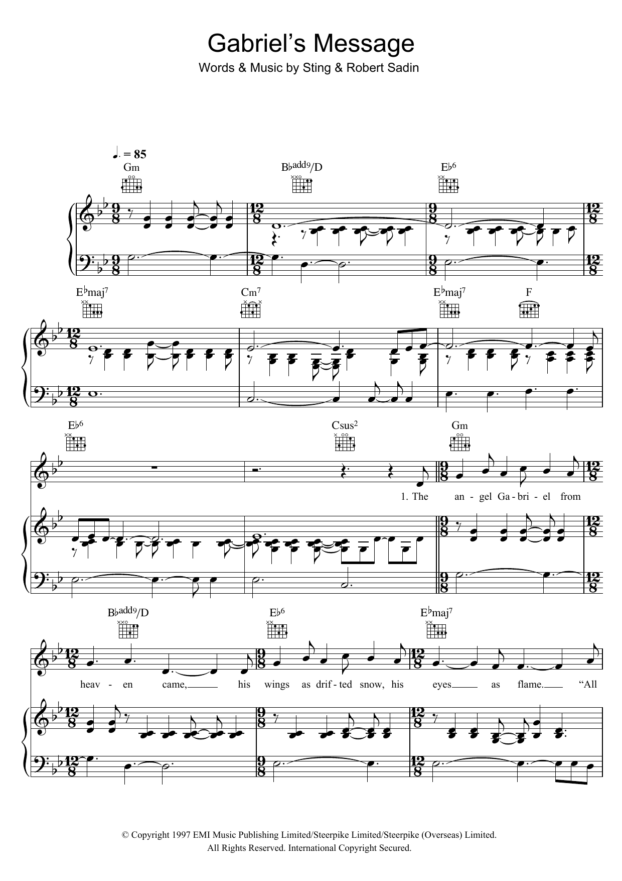 Learn to play Sting Gabriel's Message sheet music for Lead Sheet / Fake Book in minutes. Price: 5.9900$ Sting Gabriel's Message sheet music notes and chords arranged for Lead Sheet / Fake Book