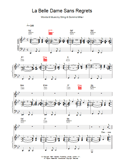 Sting La Belle Dame Sans Regrets sheet music notes and chords. Download Printable PDF.