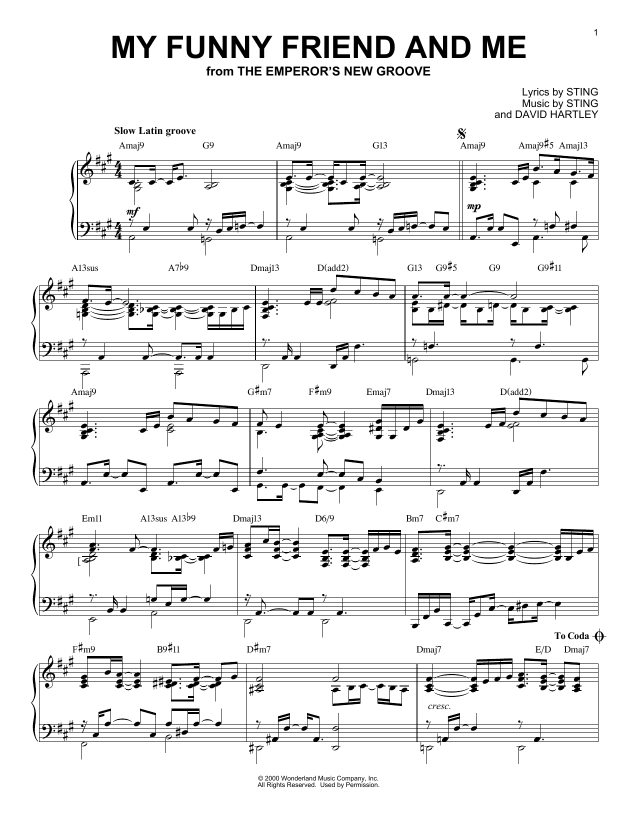 Sting My Funny Friend And Me [Jazz version] (from Disney's The Emperor's New Groove) sheet music notes and chords arranged for Piano Solo