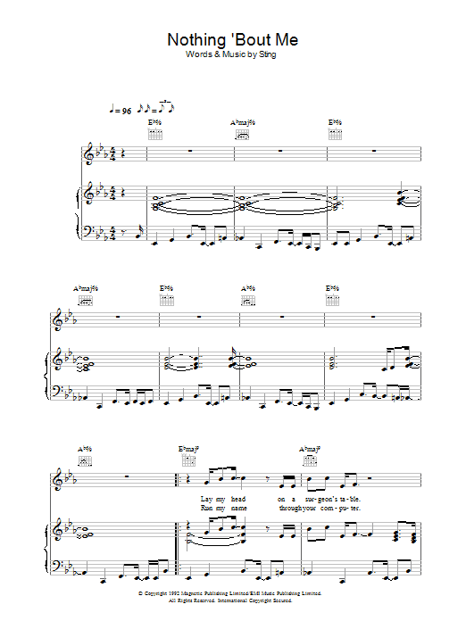 Sting Nothing 'Bout Me sheet music notes and chords. Download Printable PDF.