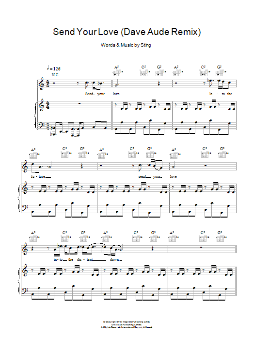 Learn to play Sting Send Your Love (Dave Aude remix) sheet music for Lead Sheet / Fake Book in minutes. Price: 5.9900$ Sting Send Your Love (Dave Aude remix) sheet music notes and chords arranged for Lead Sheet / Fake Book